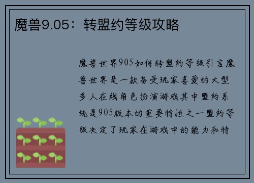 魔兽9.05：转盟约等级攻略